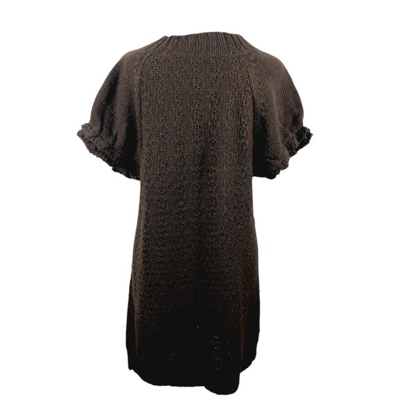 Motto, Deep Brown Long Cardigan, Short Puffy Sleeves W/ Ruffle,  Size Medium - Picture 3 of 13